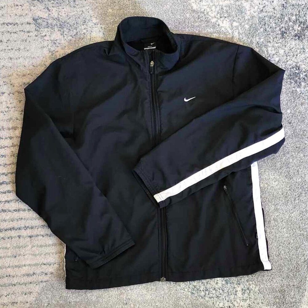 Nike Unisex Windbreaker Zip Up Jacket Medium Dri Fit Black White Zipper Pockets